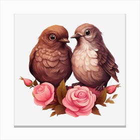 Birds On Roses 6 Canvas Print