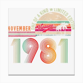 41 Years Old Vintage November 1981 41st Birthday 1 Canvas Print