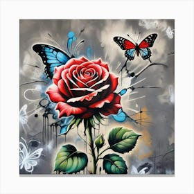 Rose And Butterflies 1 Canvas Print