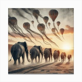 Elephants With Hot Air Balloons Canvas Print