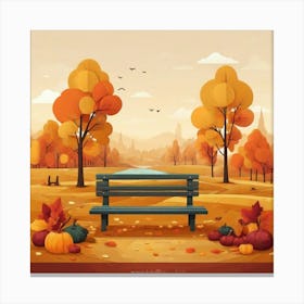Autumn Park With Bench Canvas Print