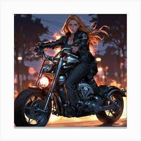 Girl On A Motorcycle Canvas Print