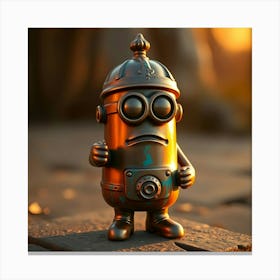 A Cast Bronze Minion With A Warm Golden Hour Light, Featuring Warm Terracotta And Cool Teal Tones, Exhibiting An Antique Patina Finish And Earthy Cool Contrast, Soft Light Just After Sunrise Or Before Sunset Leinwandbild