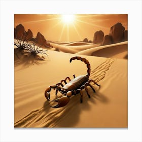 A Lone, Golden Brown Scorpion With Razor Sharp Tail And Menacing Gaze Walking Slowly Across The Desert Sand 3 Canvas Print