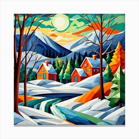 Moonlight In Winter Cubism Style Canvas Print