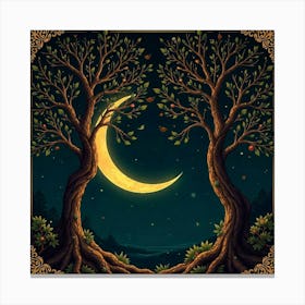 Moon And Forest Style William Morris2 Art Print (7) Canvas Print