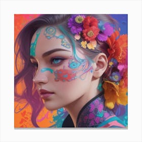 Asian Girl With Flowers Canvas Print