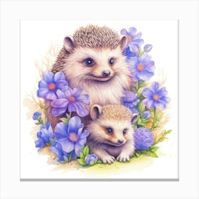 Hedgehogs And Flowers Leinwandbild