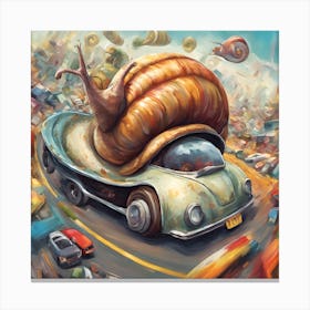 Snail On A Car Canvas Print