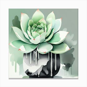 Succulent Painting Monochromatic Watercolor Canvas Print