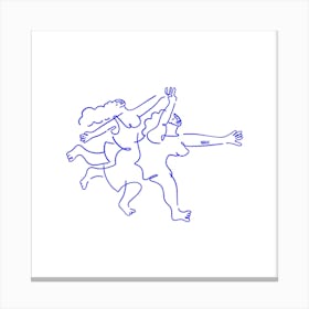 Two Women Running Square Canvas Line Art Print