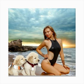 Me and my dogs at the beach Canvas Print