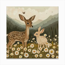 Deer And Bunnies Fairycore Painting 1 Canvas Print