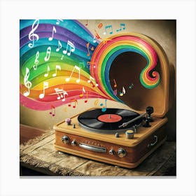 Record Player With Music Notes Canvas Print