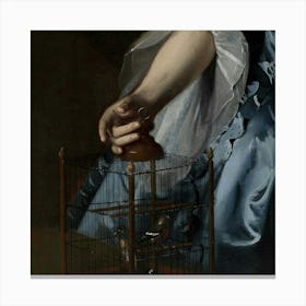 Lady Holding A Birdcage Canvas Print