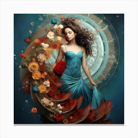 Woman In A Blue Dress Canvas Print