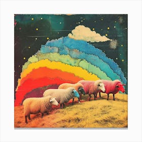 Rainbow Retro Sheep Collage 3 Canvas Print