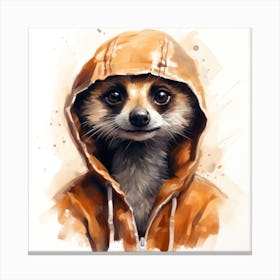 Watercolour Cartoon Meerkat In A Hoodie 2 Canvas Print