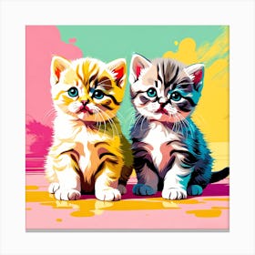 Flat Art Painting Adorable Two Scottish Fold Kittens Canvas Print