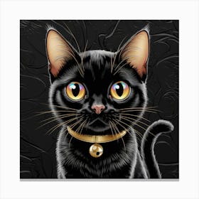 Black Cat With Gold Collar Canvas Print