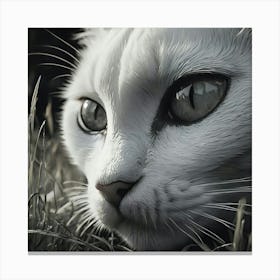 White Cat In The Grass Canvas Print