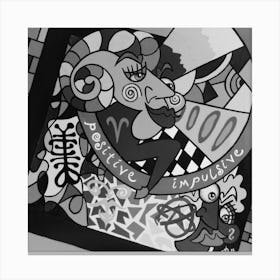 Abstract Figurative / Black & White / Zodiac Sign Aries / 40x40cm Canvas Print