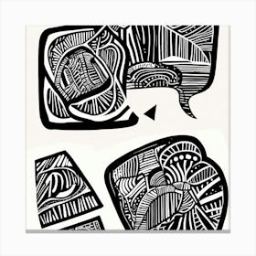 Retro Inspired Linocut Abstract Shapes Black And White 1 Canvas Print