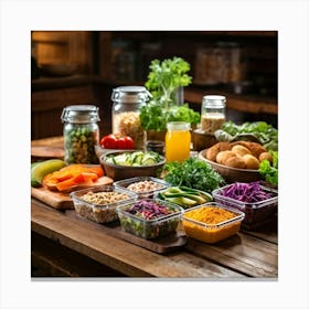 Healthy Food On A Wooden Table Canvas Print