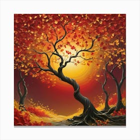 solid color gradient tree with golden leaves and twisted and intertwined branches 3D oil painting 2 Canvas Print