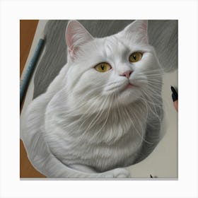 White Cat With Yellow Eyes Canvas Print