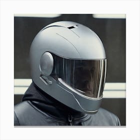 Create A Cinematic Apple Commercial Showcasing The Futuristic And Technologically Advanced World Of The Man In The Hightech Helmet, Highlighting The Cuttingedge Innovations And Sleek Design Of The Helmet And (3) Canvas Print