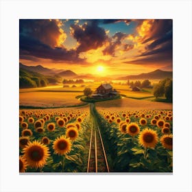 Sunflower Field At Sunset 5 Canvas Print