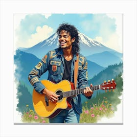 Michael Jackson Performing With A Watercolor Majestic Mountain 1 Canvas Print