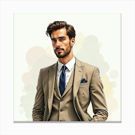 Spanish Man In Classic Suit, Watercolor With Soft Elegance 1 Canvas Print