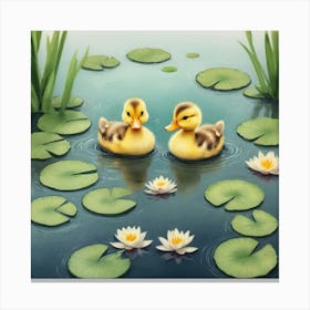 Ducks In Pond Canvas Print