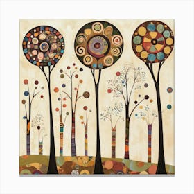 Folk Art Style Mosaic Trees 2 Canvas Print