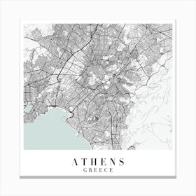 Athens Greece Street Map Color Minimal Square Canvas Print