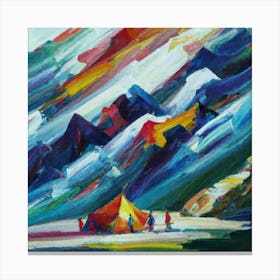 People camping in the middle of the mountains oil painting abstract painting art 26 Canvas Print