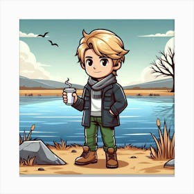 Boy With A Cup Of Coffee Canvas Print