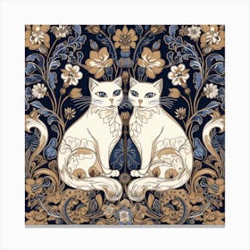 William Morris  Inspired  Classic Cats Blue And Gold Square Canvas Print