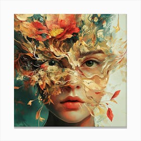 Woman With Flowers On Her Face Canvas Print