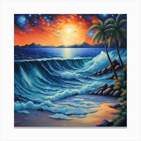 Sunset At The Beach .Enhanced wall art Canvas Print