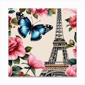 Paris Roses And Eiffel Tower 1 Canvas Print