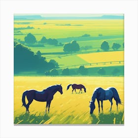 Horses Grazing In A Field 6 Canvas Print