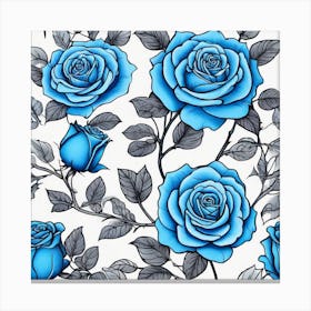 Blue Roses Seamless Pattern 3 Canvas Print