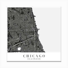 Chicago Illinois Minimal Black Mono Street Map  Square Canvas Print