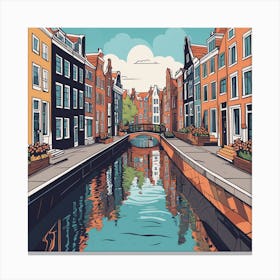 Cartoon Amsterdam Canal Summer (5) Canvas Print