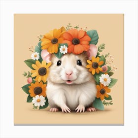 Floral Baby Hamster Nursery Illustration (43) Canvas Print