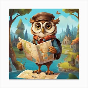 Owl With Map Canvas Print
