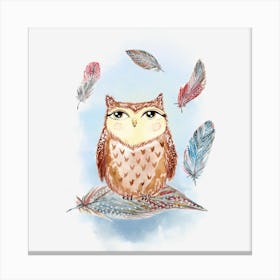 Owl With Feathers Canvas Print